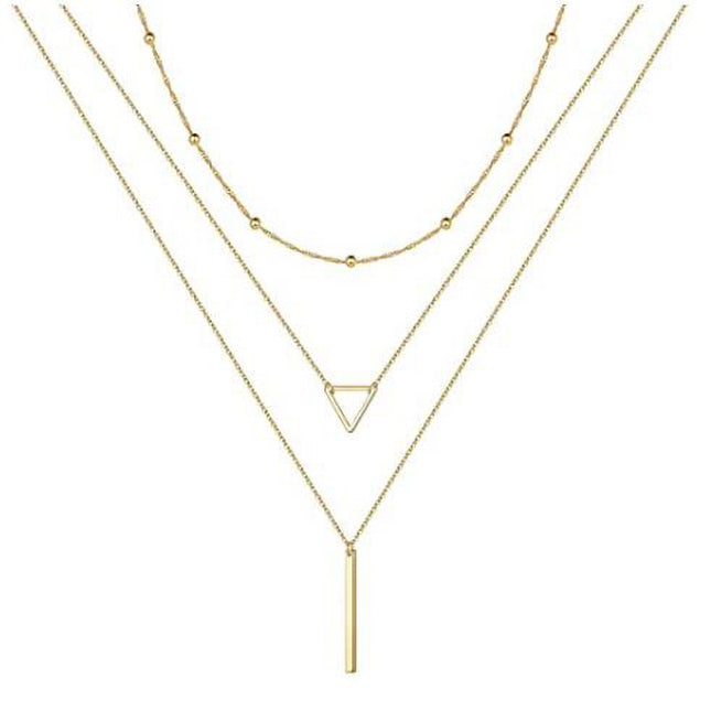 Geometric Triangle Stick Long Pendant Multi-Layer Necklace