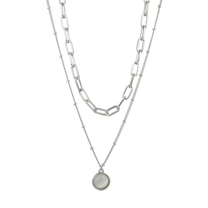 Multi-Layer Chain Opal Pendant Necklace
