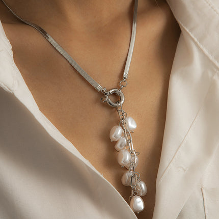 retro rice grain pearl fringe necklace