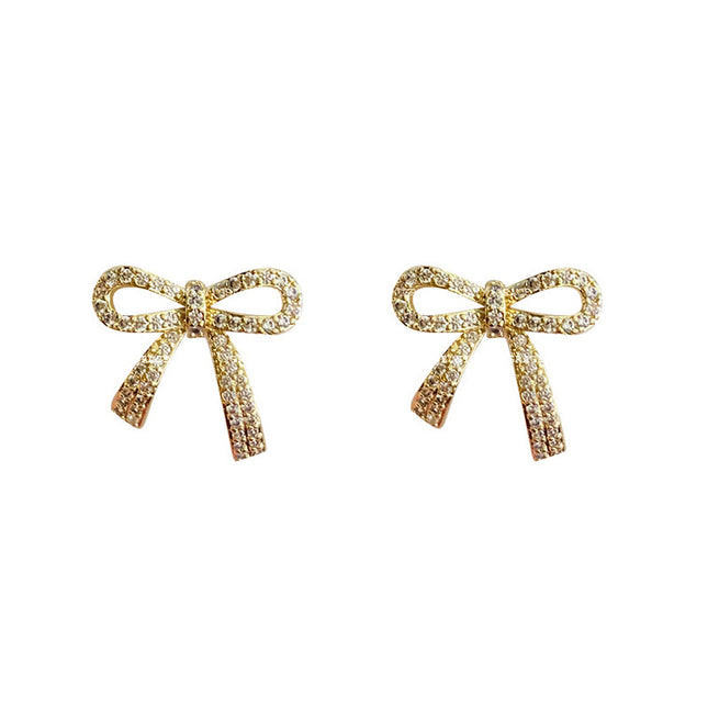 Classic Full Rhinestone Ribbon Bowknot Stud Earrings