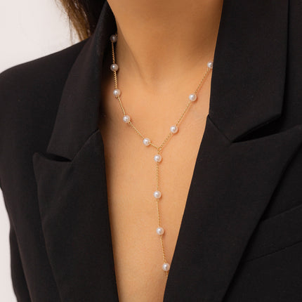 Women Pearl Bead Multi-layer Collarbone Chain Necklace