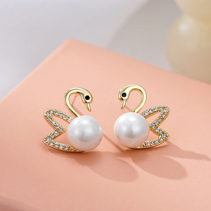 Hollow Swan Imitation Pearl Earrings - FASHION SHEGOODS LLC