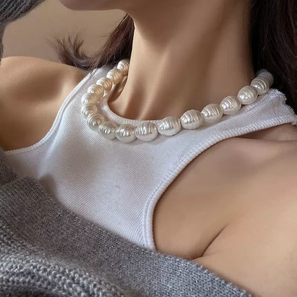 Baroque Irregular Pearl Beaded Clavicle Chain Elegant Necklace