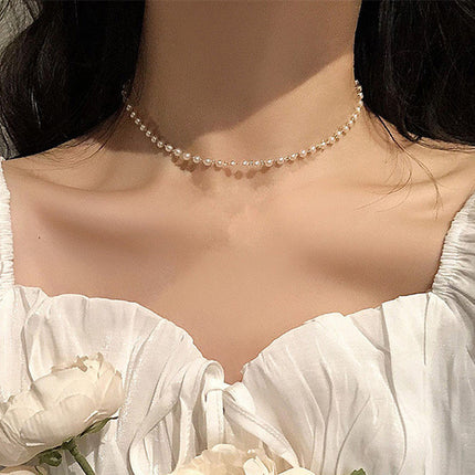 Elegant White Imitation Pearls Necklace Choker Women