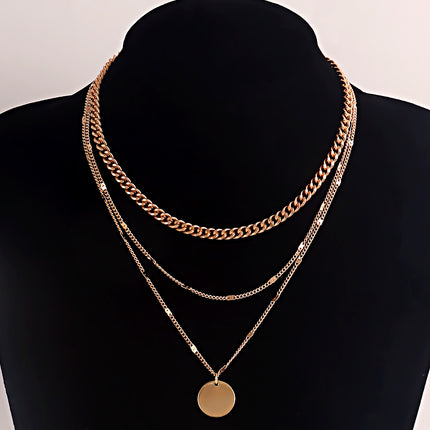Multi Layered Chain Necklace for Women with Round Charm Pendant
