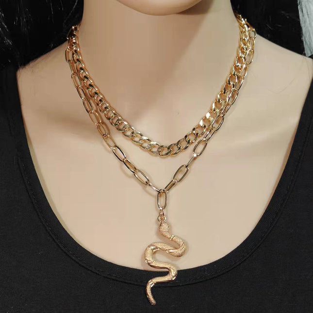 Multilayer Chain Snake Pendant Necklace - FASHION SHEGOODS LLC