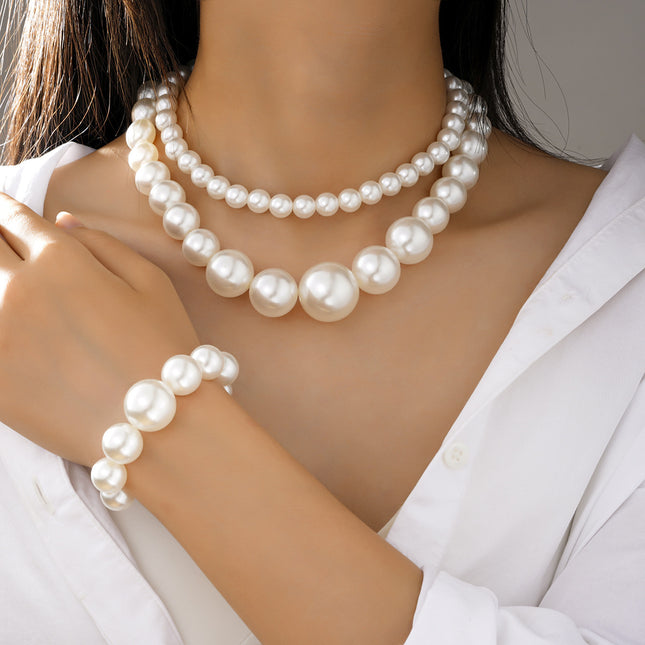 Large Big Pearl Bead Necklace Bracelet Set Women's Jewelry Sets - FASHION SHEGOODS LLC