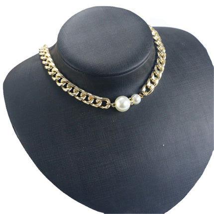 Punk Link Chain Necklace Classic White Baroque Pearl