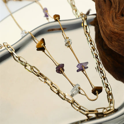 Layer Chain Necklace for Women Nature Stone - FASHION SHEGOODS LLC