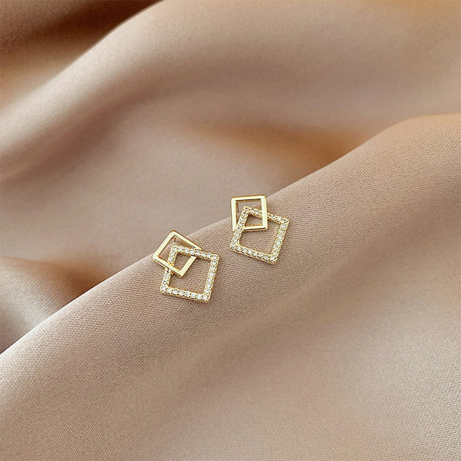 Geometry Hollow Rhinestone Squares Earrings - FASHION SHEGOODS LLC