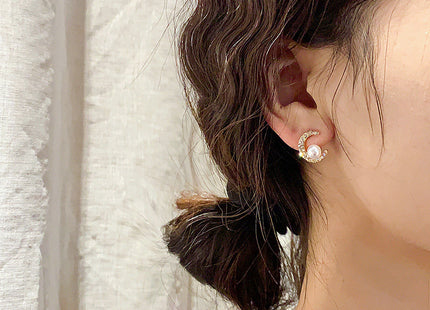 Pearl Studded Moon Earrings
