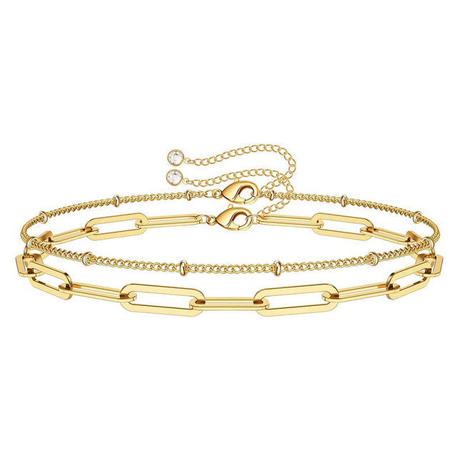 Paper Clip Round Bead Chain layer Bracelet