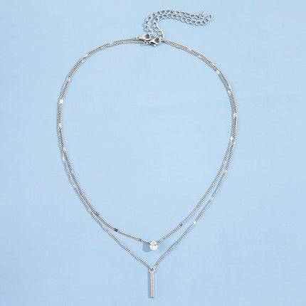 Double Drop Rhinestone Pendant Necklace