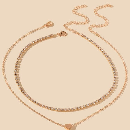 Layer Heart Rhinestone Chain Necklace - FASHION SHEGOODS LLC