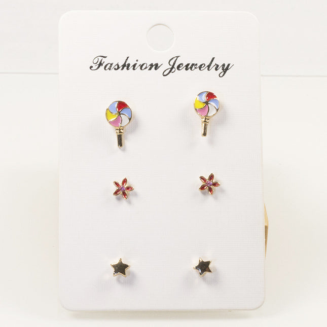 Lollipop flower stud earrings set