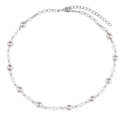 Silver Bead Pearl Beaded Choker Necklaces
