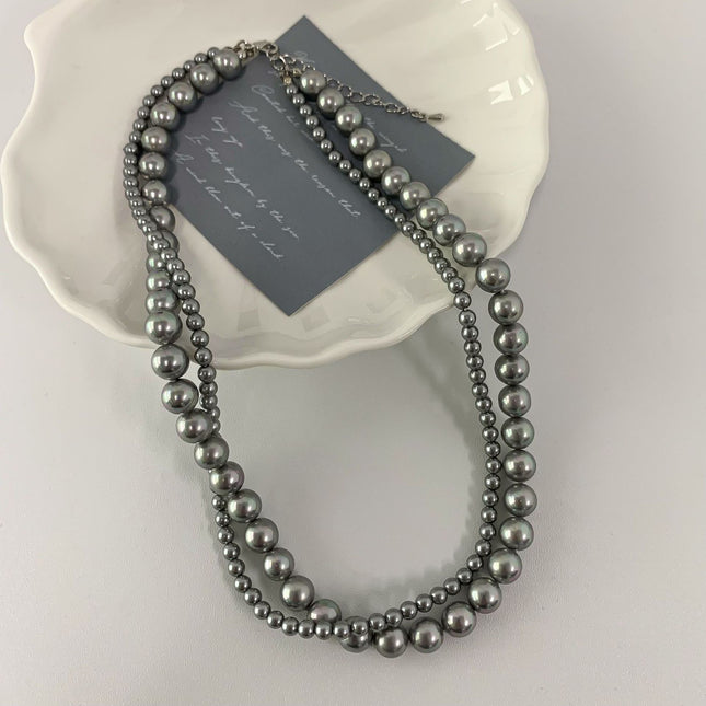 Grey Glass Layer Pearl Beaded Necklaces - FASHION SHEGOODS LLC