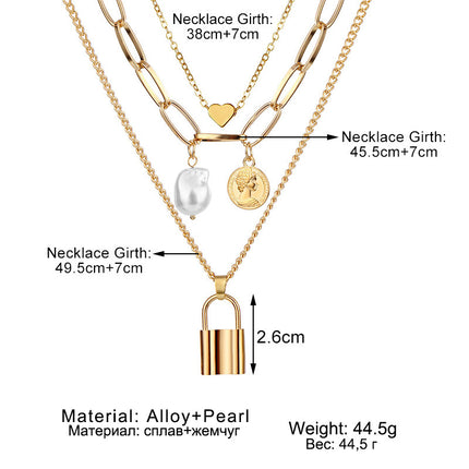 Heart Star Charm Paperclip Chain Choker Necklace Layered Lock Pendant - FASHION SHEGOODS LLC