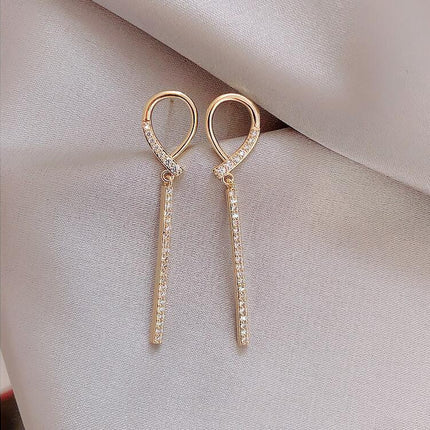 Long Rhinestone Tassel Drop Earrings