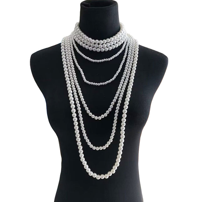 Multiple Long Beaded Vintage Collar Jewelry Imitation Pearl Baroque Style Necklace - FASHION SHEGOODS LLC