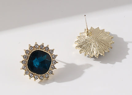 Women Crystal Blue Square Gemstone Earring