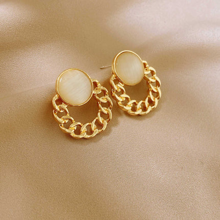 Opal Round Geometric Earrings - FASHION SHEGOODS LLC