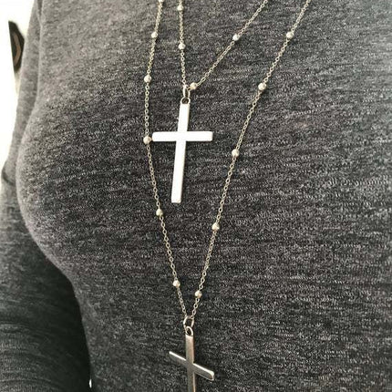 Bohemian Layered Necklace Chain Cross Pendant