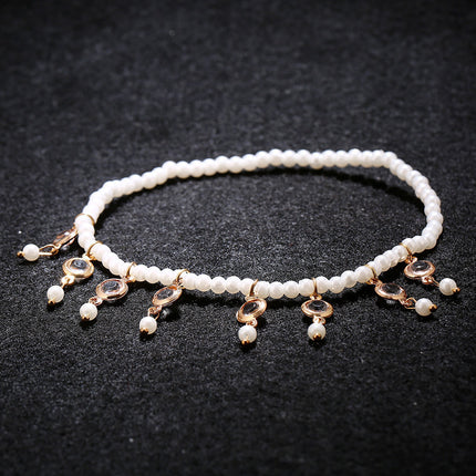 Summer Pearl Beaded Anklets Boho Crystal Tassel Ankle Bracelets