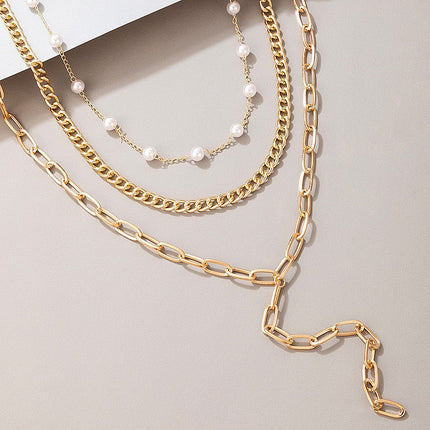 Layer Long Chain Necklace Pearl Charm Jewelry - FASHION SHEGOODS LLC