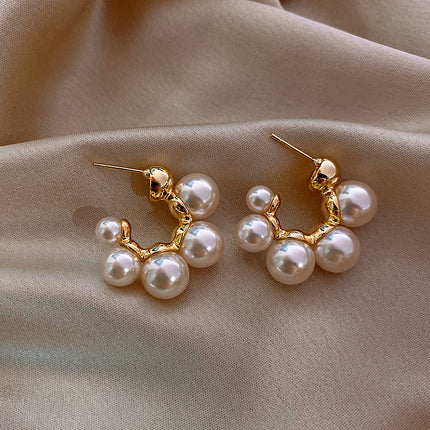 Hoop Imitation Pearl C-Shaped Earrings - FASHION SHEGOODS LLC
