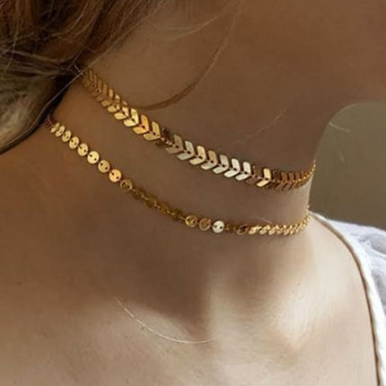 Layered Choker Metal Disc Chain Necklace - FASHION SHEGOODS LLC