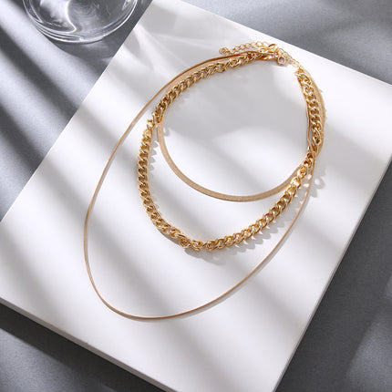 Fashion Snake Bone Chain Cuban Chain Multi Layer Chain Necklace