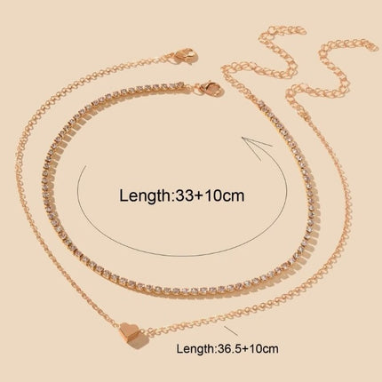 Layer Heart Rhinestone Chain Necklace - FASHION SHEGOODS LLC