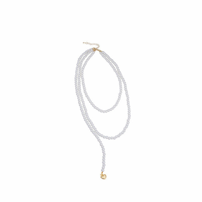Long Pearls Necklace Layer Beads Heart Pendant Vintage Jewelry - FASHION SHEGOODS LLC