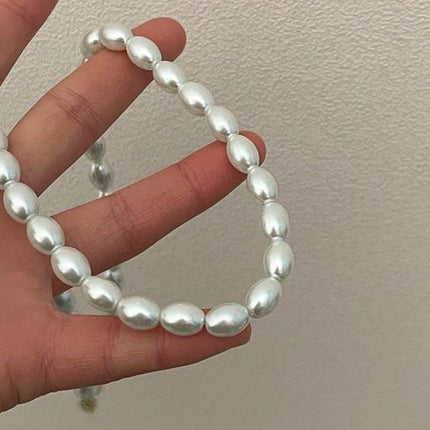 Oval Glass Pearl Chain Necklace - FASHION SHEGOODS LLC