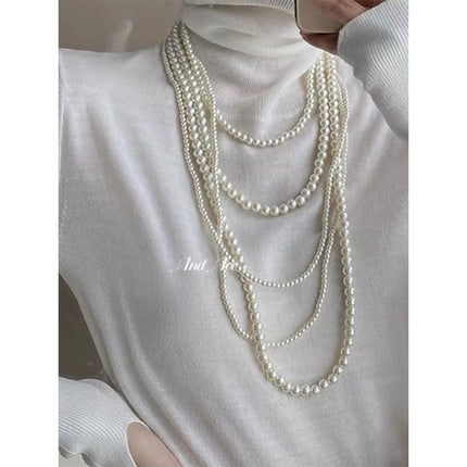 Multi Layer Pearl Necklace Luxury Chain Long Pearl Woman Necklace Jewelry - FASHION SHEGOODS LLC