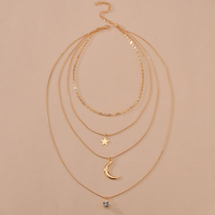 Custom Multi Layer Star Moon Pendant Gold Chain Necklace