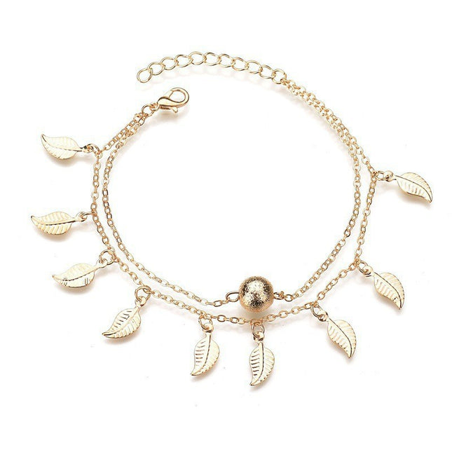 Beach Leaf Shape Layered Tassel Foot Chain