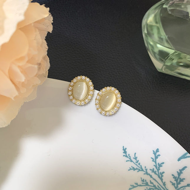 Oval Opal Stud Earrings for Women - FASHION SHEGOODS LLC