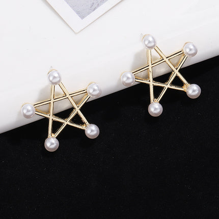 Hollow Star pearl Studs Earring - FASHION SHEGOODS LLC