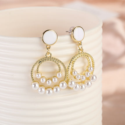 Pearl Paved Double Round Circle Earring