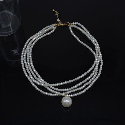 Imitation Pearl Choker Necklace Vintage Multi Strands Pearl Pendant Necklace