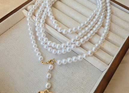 Bohemia Multilayer Long Pearl Chain Necklace Love Heart Pendant