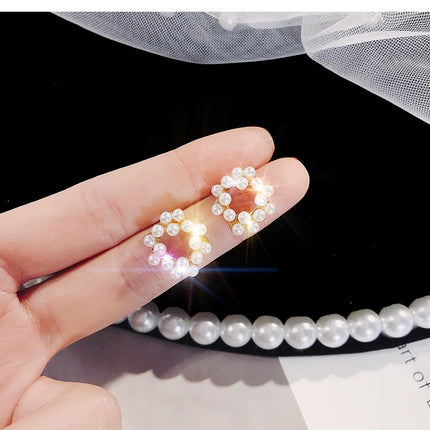 Geometric Pearl Flower Earrings - FASHION SHEGOODS LLC