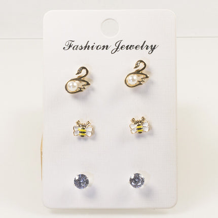 Swan Bee Stud Earrings Set