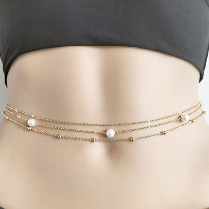 Boho Simulate Pearl Thin Belt Waist Beads Chain