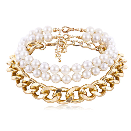 3pcs/Set Multi Layered Simulated Pearl Beaded Necklace