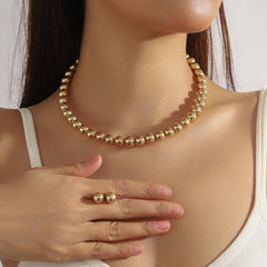 Geometric Round Metallic Beads Choker Necklace Jewelry Set - FASHION SHEGOODS LLC