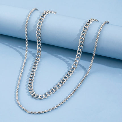 Men Hip Hop Jewelry Multi Double 2 Layers Chain Necklace