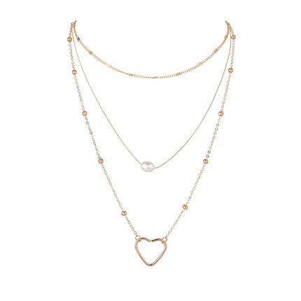 Beads Chain Pearl Hollowed Out Love Necklace